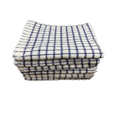 Image of SHL Pack Of 6 Luxury Check Terry Tea Towels (Blue)