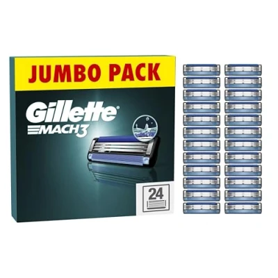 Image of Gillette Mach3 Razor Blades Men, Pack of 24 Blade Refills, Stronger Than Steel Blades, Enhanced Lubrastrip