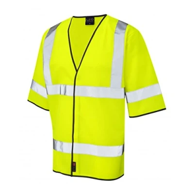 Image of Leo Workwear Gorwell Knitted Polyester Hook &amp; Loop Hi Vis Half Sleeve Waistcoat, Small, Yellow