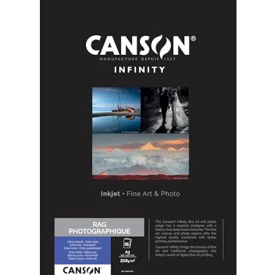 Image of CANSON Infinity Rag Photographique Ultra Smooth 210gsm A3 Paper, Digital Fine Art Reproduction, 25 Pure White Sheets, Ideal for Professional Photographers