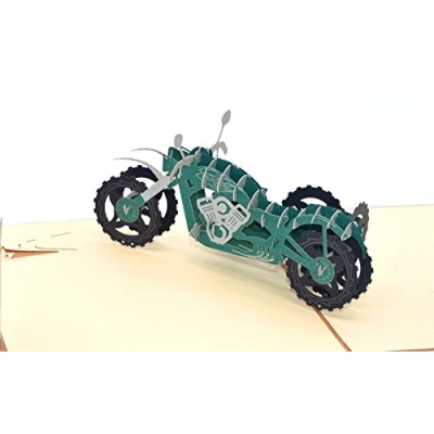 Image of Medigy 3D Pop Up Greeting Cards Blank for Most Occastions motorcycle (Vintage Green)