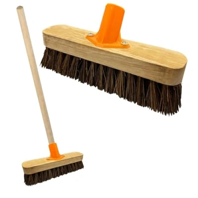 Image of Heavy Duty Strong Stiff Floor Broom Deck Scrubber Brush With Wooden Handle For Garden Pathways (1)