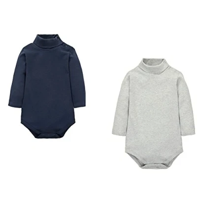 Image of CuteOn Baby Bodysuit 2 Packs Unisex Polo Neck Long Sleeve Cotton Romper Infant Bodysuits Vest RoyalBlue + Gray 24 Months