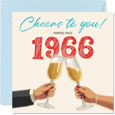 Image of 59th Anniversary Card for Women Men Cheers! Married Since 1966 Happy 59 Year Husband Wife Companion Partner, 145mm Wedding Anniversaries Greeting Cards
