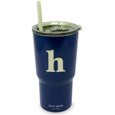Image of kate spade new york 20 Ounce Insulated Initial Tumbler for Cold and Hot Drinks with Reusable Straw, Stainless Steel Travel Cup Slide Top Lid (H)