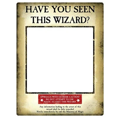 Image of SC1419 Star Cutouts Gold Wanted Poster Selfie Frame With Props The Prisoner of Azkaban Harry Potter Party Theme Height 87cm Width 70cm