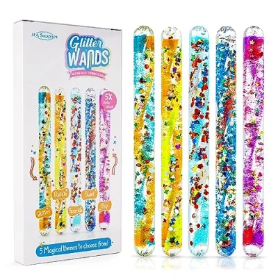 Image of JFA Supplies Pack of 5 Spiral Glitter Wands 16cm Long Assorted Colours and Shapes