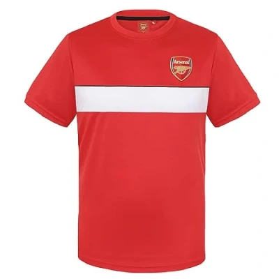 Image of Arsenal FC Official Gift Mens Poly T Shirt Red White Stripe Small