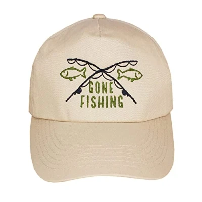 Image of Teddyts Men&#039;s Gone Fishing Natural Baseball Cap Sun Hat, M L