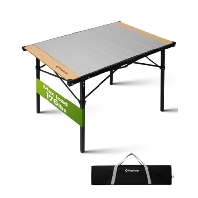 Image of KingCamp Folding Camping Table with Aluminum Frame Roll up Tabletop for 4 6 People Foldable &amp; Durable to176 lbs (80 kg), Silver, 40 x 28 inches (102 70 cm), L
