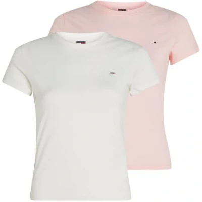 Image of Tommy Jeans TEE 2 PACK Basic Tshirt, Women&#039;s, Size: 6, Ecru/precious pink