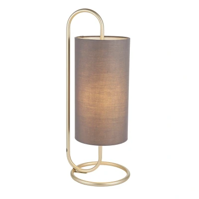 Image of Klip Cylindrical Table Lamp Antique Brass Paint, Grey Fabric, 1x E27