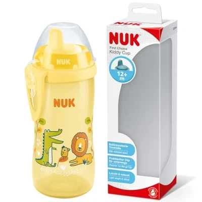 Image of NUK Kiddy Cup Toddler 12+ Months 300 ml Leak Proof Toughened Spout Clip &amp; Protective Cap BPA Free Yellow