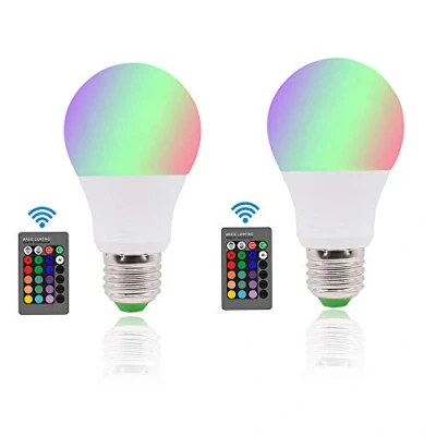 Image of 3W E27 LED Colour Changing Light Bulb, Edison Screw Dimmable 16 Coloured Bulbs with Remote Control, RGB Colours+ Cool White Mood Lights, 2 Pack