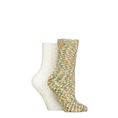 Image of Elle Women&#039;s Slipper Socks Cosy with Anti Slip Grips Fluffy Warm Patterned Many Colours 2 Pair Multipack Size 4 8 Marmalade