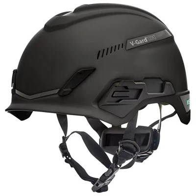 Image of MSA V Gard H1 Trivent Safety Climbing Helmet Ventilated Black 5264 cm Hard hat with chinstrap for Work at Height and Rescue EN12492 &amp; ANSI