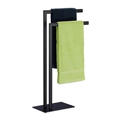 Image of Relaxdays Towel Rack, 2 Bars, Free Standing, for Bathroom, made of Iron, Double Rack HWD: 81 x 49 20 cm, Black