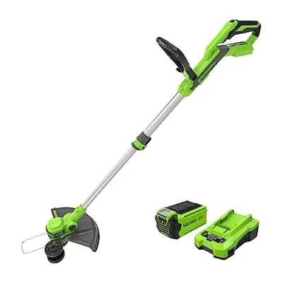 Image of Greenworks 40V Cordless Strimmer Lawn Edger With Wheel For Small To Medium Gardens, 33cm Cutting Width, Autofeed 1.65mm Nylon Line, 2Ah Battery &amp; Charger, 3 Year Guarantee G40LT33K2