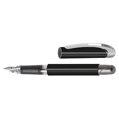 Image of Ergonomic fountain pen for school/college ONLINE College Black solid medium nib left handers, soft grip part, standard ink cartridges, refillable, ideal beginners/pupils/students
