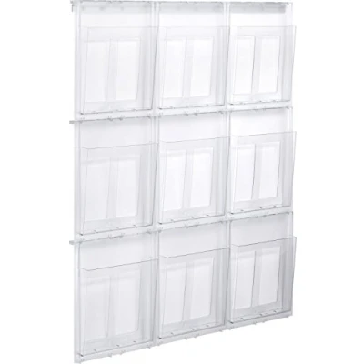 Image of helit Placativ Wall Mounted Brochure Display Rack, 9 x A4 956 280 59 MM Transparent, HS812102