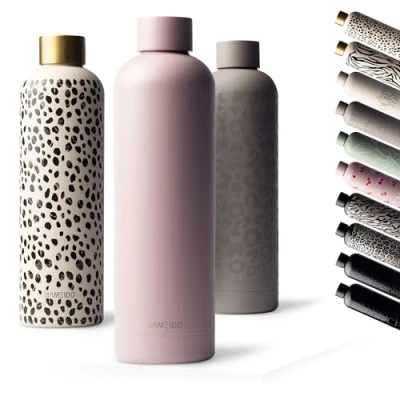 Image of MAMEIDO Metal Water Bottle 750ml, 500ml &amp; 1l Leak Proof Insulated Bottle. BPA Free Stainless Steel, Thermo Flask (Powder Blush, 0,75l)