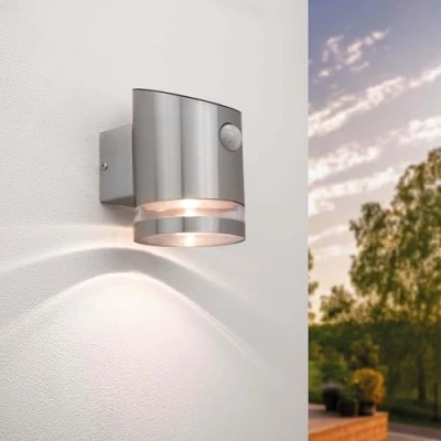Image of Ledvion Solar Elara, Outdoor LED Wall Light, Grey, Round, RVS With Senor, For One 3000K Down, Lamp, IP44