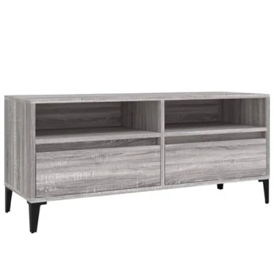 Image of vidaXL TV Cabinet Grey Sonoma Engineered Wood with Metal Accents 100x34.5x44.5 cm Industrial Style Living Room Furniture Ample Storage Space