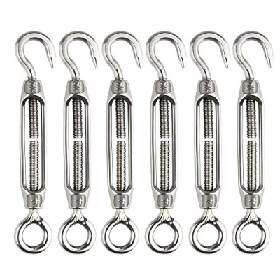 Image of AKORD 6 Pieces Turnbuckle Wire Tensioner M4 Stainless Steel Adjustable Hook and Eye Set Heavy Duty