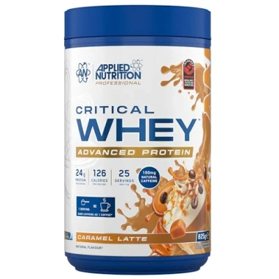 Image of Applied Nutrition Critical Whey Protein Powder 24g per Serving, High Powder, Shake with BCAAs &amp; Glutamine Muscle Growth Recovery (825g 25 Servings) (Caramel Latte)