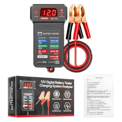 Image of 12V Digital Battery Tester, Voltmeter and Alternator Charging System Analyze with LED Display Indication Automotive Analyzer for Trucks Boats Motorcycles