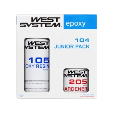 Image of WEST SYSTEM 104 Epoxy Resin Junior Pack 105 (500g) &amp; 205 Hardener (100g) Clear for Wood, Metal Fibreglass Repairs Marine Grade Woodwork, Repair and DIY