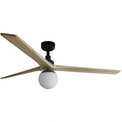 Image of Klim Large Black, Light Oak Wood Ceiling Fan DC E27 6 Speed
