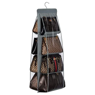 Image of Lirex Handbag Hanging Organizer (8 Pocket), Purse for Closet Organizers and Storage Hanger Oxford Cloth Family Bedroom, Foldable Universal Fit, Dark Grey