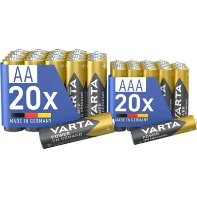 Image of VARTA Batteries 20x AA &amp; 20 AAA, pack of 40, Power On Demand, Alkaline, storage in environmentally friendly packaging, ideal for computer accessories, Smart Home devices, Made Germany