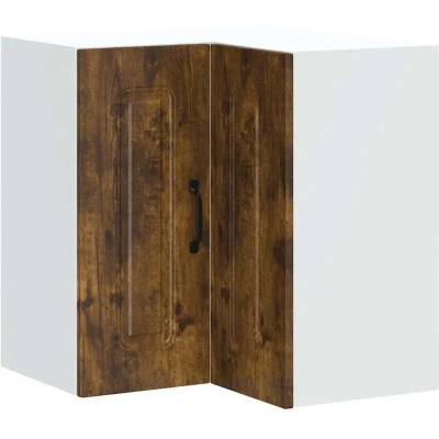 Image of vidaXL Kalmar Kitchen Corner Wall Cabinet Smoked Oak Engineered Wood, Mounted Storage Unit, Modern Cabinet, 57x57x60cm, Ample Space