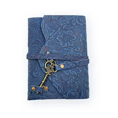Image of OVERDOSE Handcrafted Blue Flower Antique Journal with Treasure Key Closure For Drawing Sketchbook Scrapbook Writing Notebook Daily Diary Size 5 x7 inches 12 x 17 cm A6