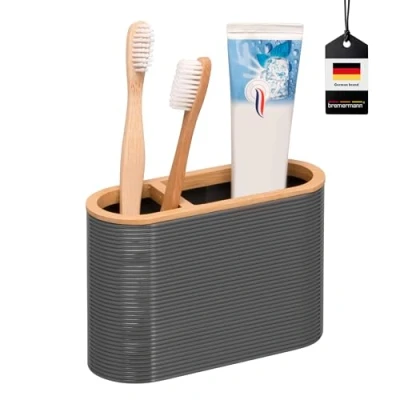 Image of bremermann Segno Toothbrush Holder Bamboo and Plastic/Utensil Stand (Gray)
