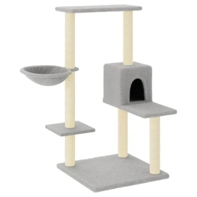 Image of vidaXL Cat Tree, Tower with Sisal Scratching Posts, Cando House Basket Platform, Activity Centre for Indoor, Light Grey