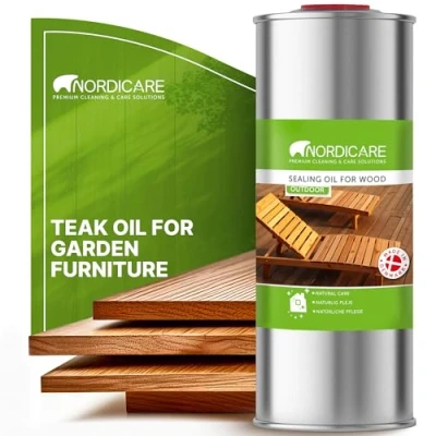 Image of Nordicare Sealing Wood Oil for Outdoor Garden Furniture Teak Suitable All Types of Wood, Danish Exterior, Protection Easy to Apply (1 L)