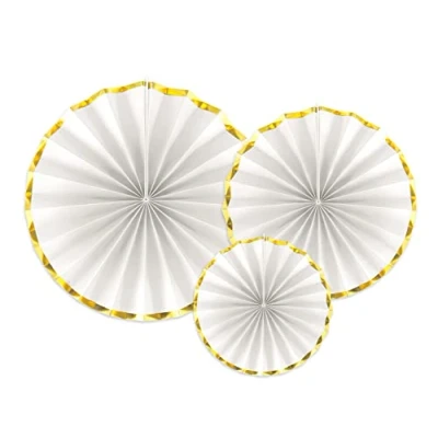 Image of Paper Rosettes Decoration 23 40 cm Set of 3 Decorative Fans Fan Flowers Hanging Wedding Christening White