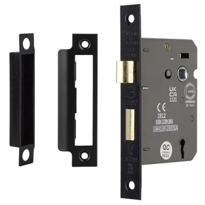 Image of Decoranddecor Sash Mortice Door Lock with Keys 2.5inc /64mm Matt Black Fire Rated UKCA &amp; CE Approved