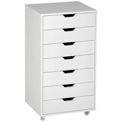 Image of Vinsetto Vertical Filing Cabinet, 7 drawer File Mobile Office Cabinet on Wheels for Study, Home Office, White