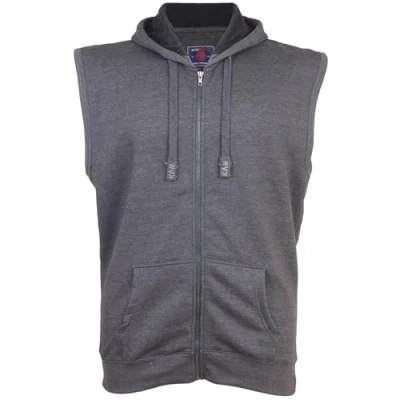Image of KAM Men&#039;s Sleeveless Training Hoodie Zip Up Drawstring Pockets 6XL 503G, Grey