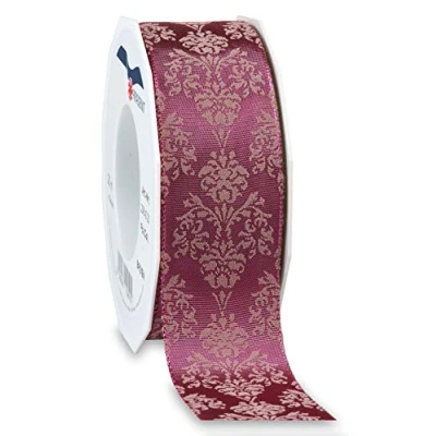 Image of Präsent Brixen Wired &amp; Printed Ribbon Berry Cream 40 mm Width, 20 m Length