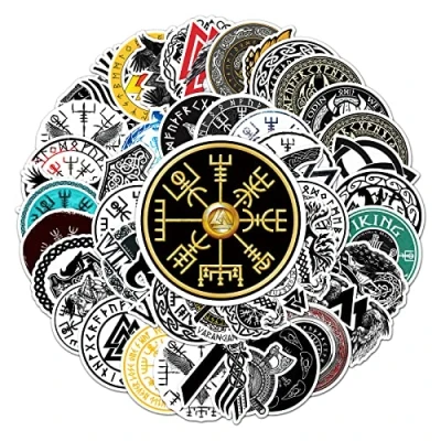 Image of 50Pcs Totem Stickers Laptop Car Scrapbook Phone Computer Skateboard Ancient Viking Rune Vinyl Waterproof Aesthetic Personalised for Teens Boys Girls Adults Children