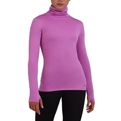Image of TCA Women&#039;s Warm Up Long Sleeve Training Workout Funnel Neck Thermal Running Top with Thumbholes Spring Crocus, L