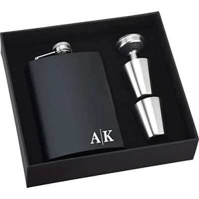 Image of Personalised Flask for Men 4 Designs, 8oz Stainless Steel Engraved Custom Hip Wedding Party, Bachelor Father&#039;s Day Gift, Valentine Graduation Gift Him (Black)