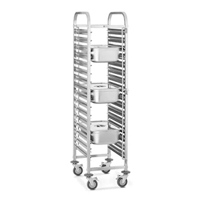 Image of Royal Catering RCTW 16GN.1 Tray Cart Gastronorm Racking Trolley (150 kg, Storage Capacity 16 Containers GN 1/1, Vertical Container Retainers) Stainless Steel