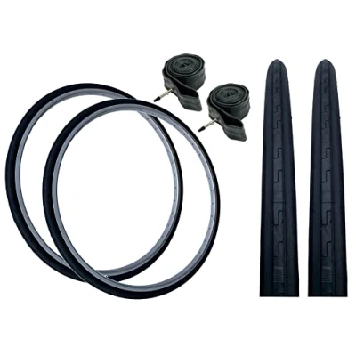 Image of PAIR Baldy&#039;s 27 x 1 1/4 BLACK Vintage Traditional Racing Bike Slick Road Tyres &amp; Presta Valve Tubes