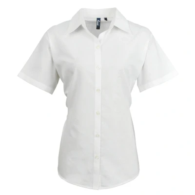 Image of Premier Womens/Ladies Signature Pearlised Oxford Short Sleeved Shirt (Light Blue) Size 14 UK